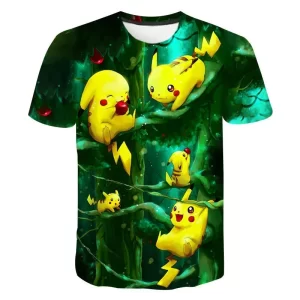 T-shirt Cartoon Pokemon Enfant Pikachu Jungle