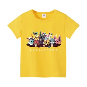 T-shirt Jaune Enfant Pokemon Evoli et ses Amis