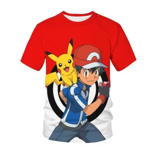 T-shirt Cartoon Pokemon Enfant Sacha et Pika en combat